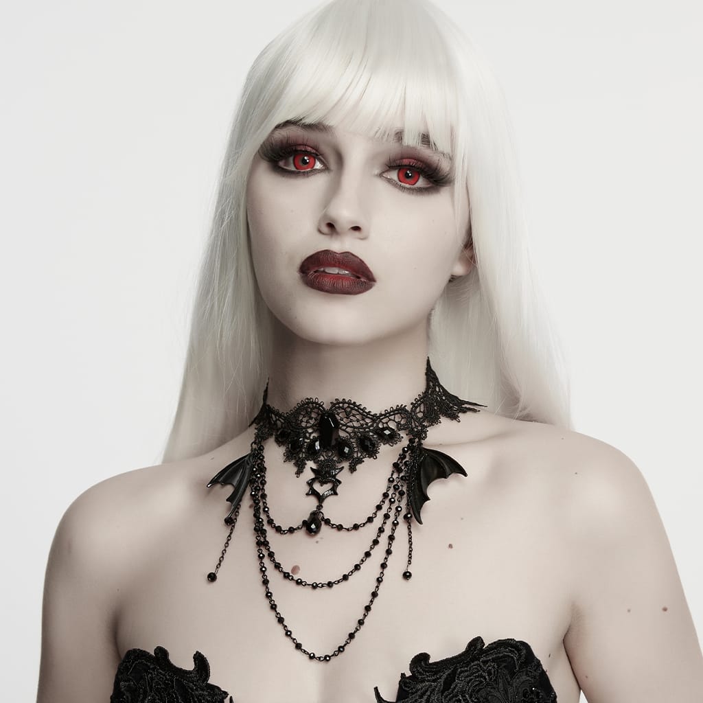PUNK RAVE Women's Gothic Bat Wing Chain Choker