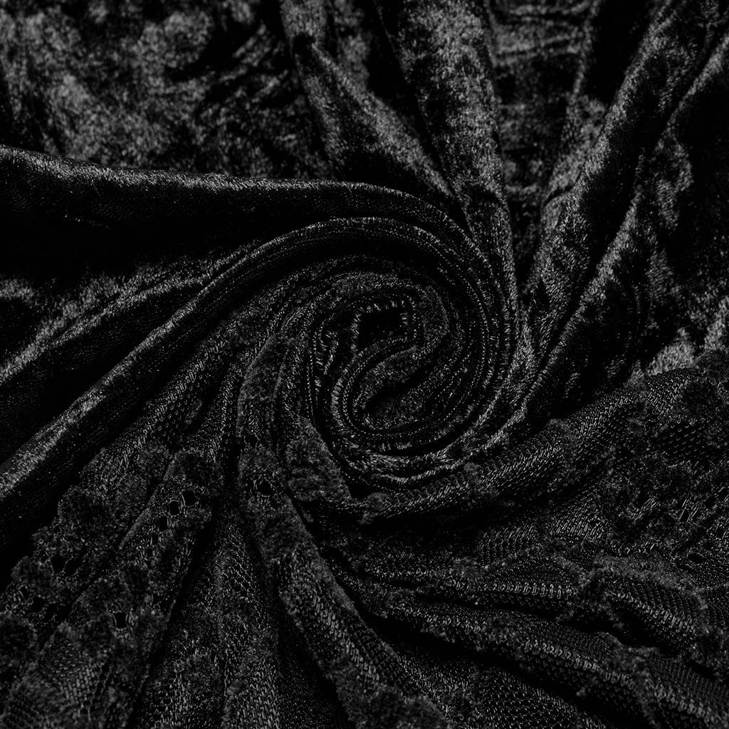 PUNK RAVE Women's Gothic Batwing Lace Splice Velvet Fishtailed Skirt Black