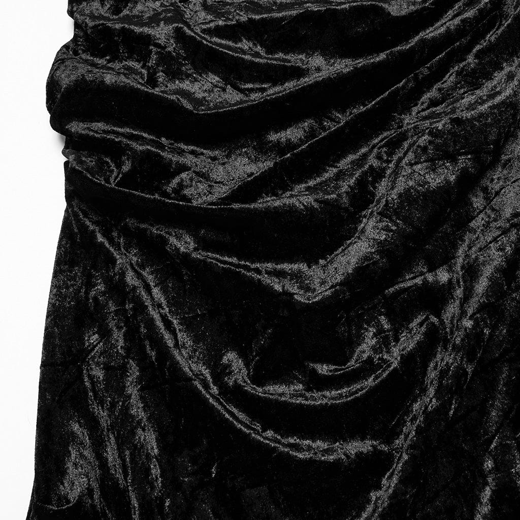 PUNK RAVE Women's Gothic Batwing Lace Splice Velvet Fishtailed Skirt Black