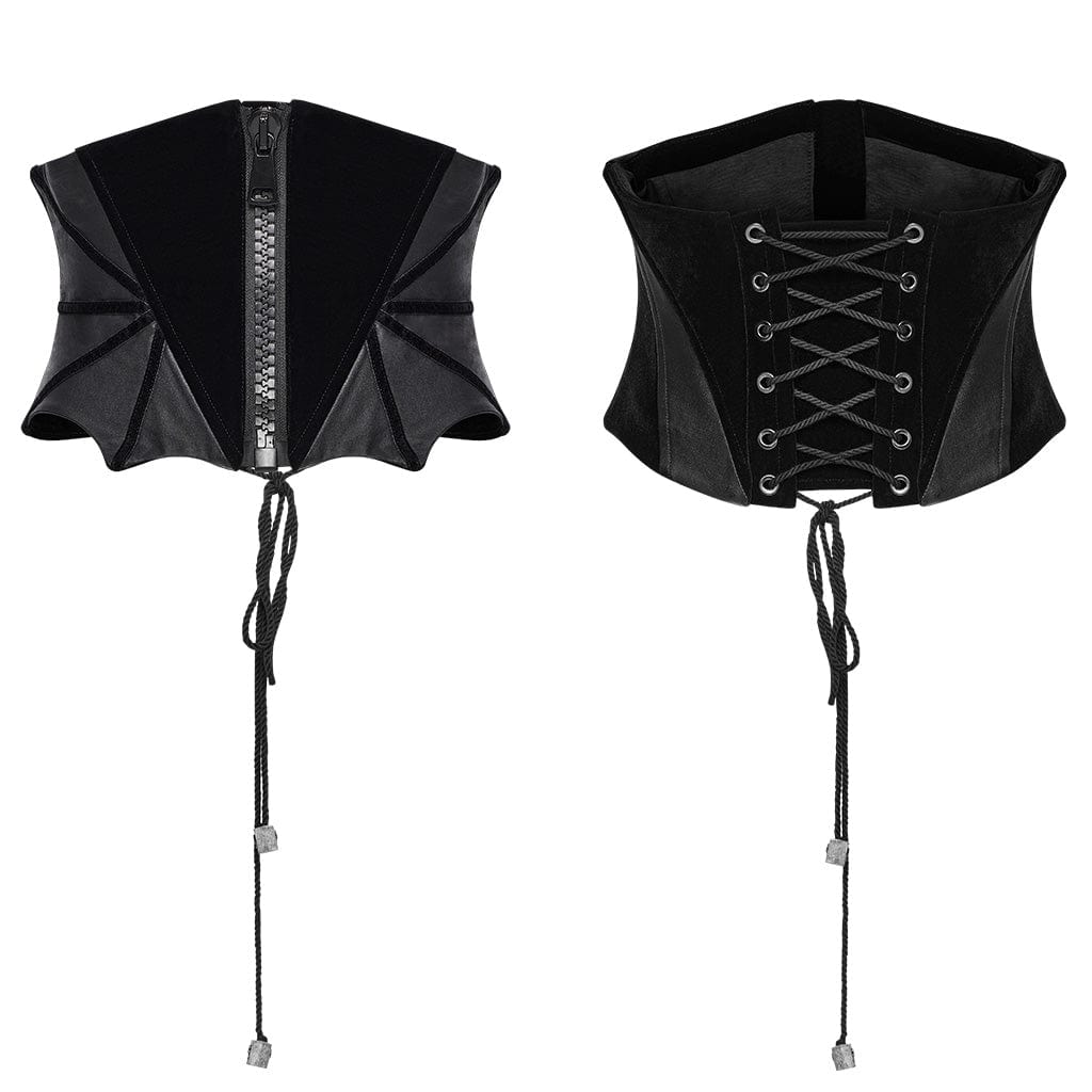 PUNK RAVE Women's Gothic Batwing Lace-up Velvet Underbust Corset