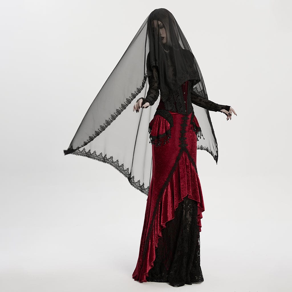 PUNK RAVE Women's Gothic Beaded Demon Horn Veil Headwear