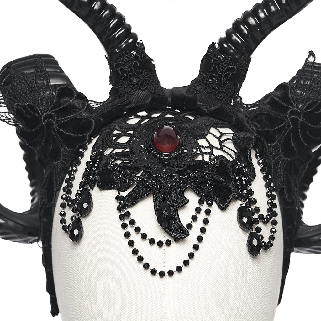 PUNK RAVE Women's Gothic Beaded Demon Horn Veil Headwear