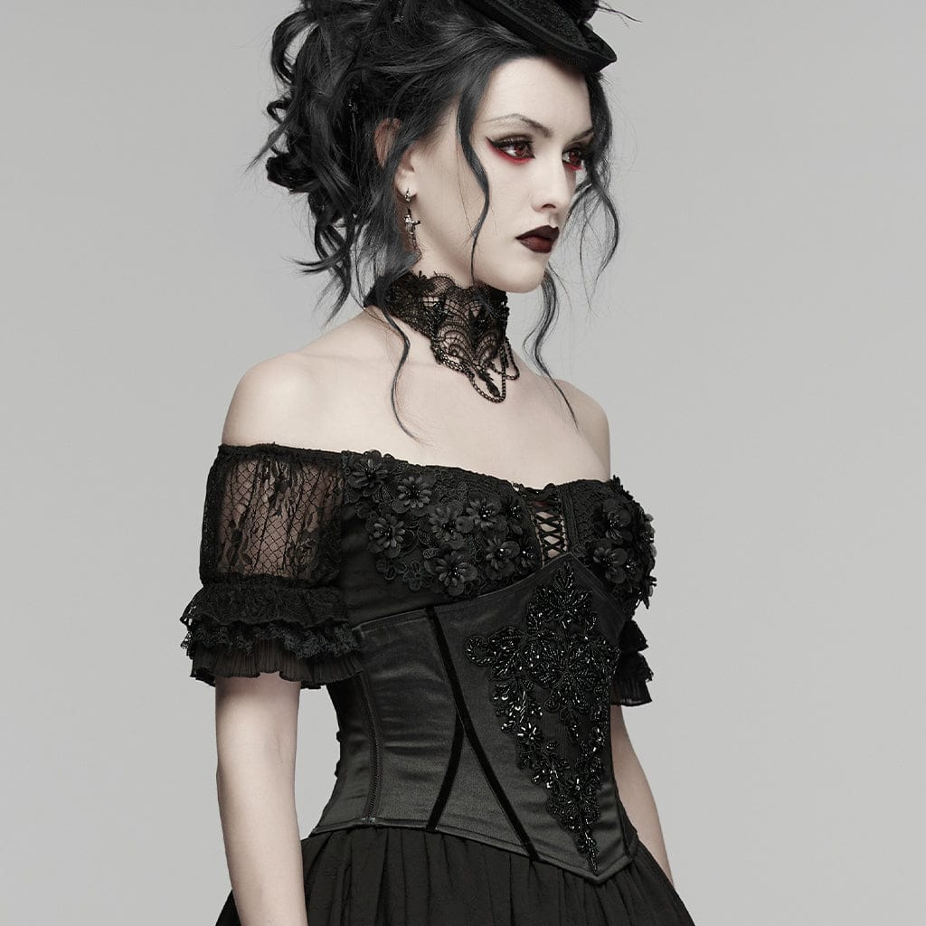 PUNK RAVE Women's Gothic Beaded Embroidered Underbust Corset