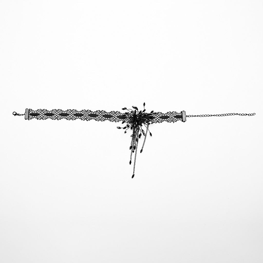 PUNK RAVE Women's Gothic Beaded Flared Lace Choker