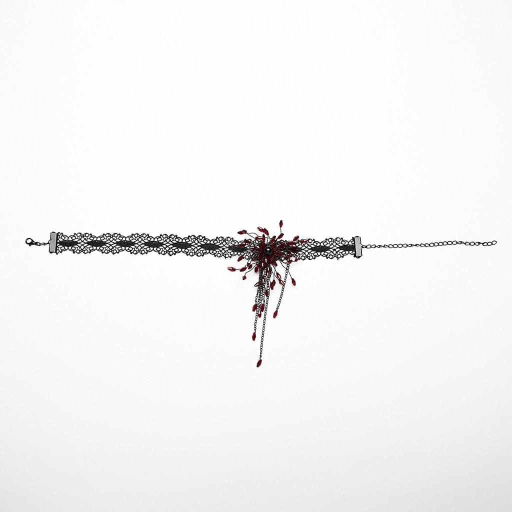 PUNK RAVE Women's Gothic Beaded Flared Lace Choker