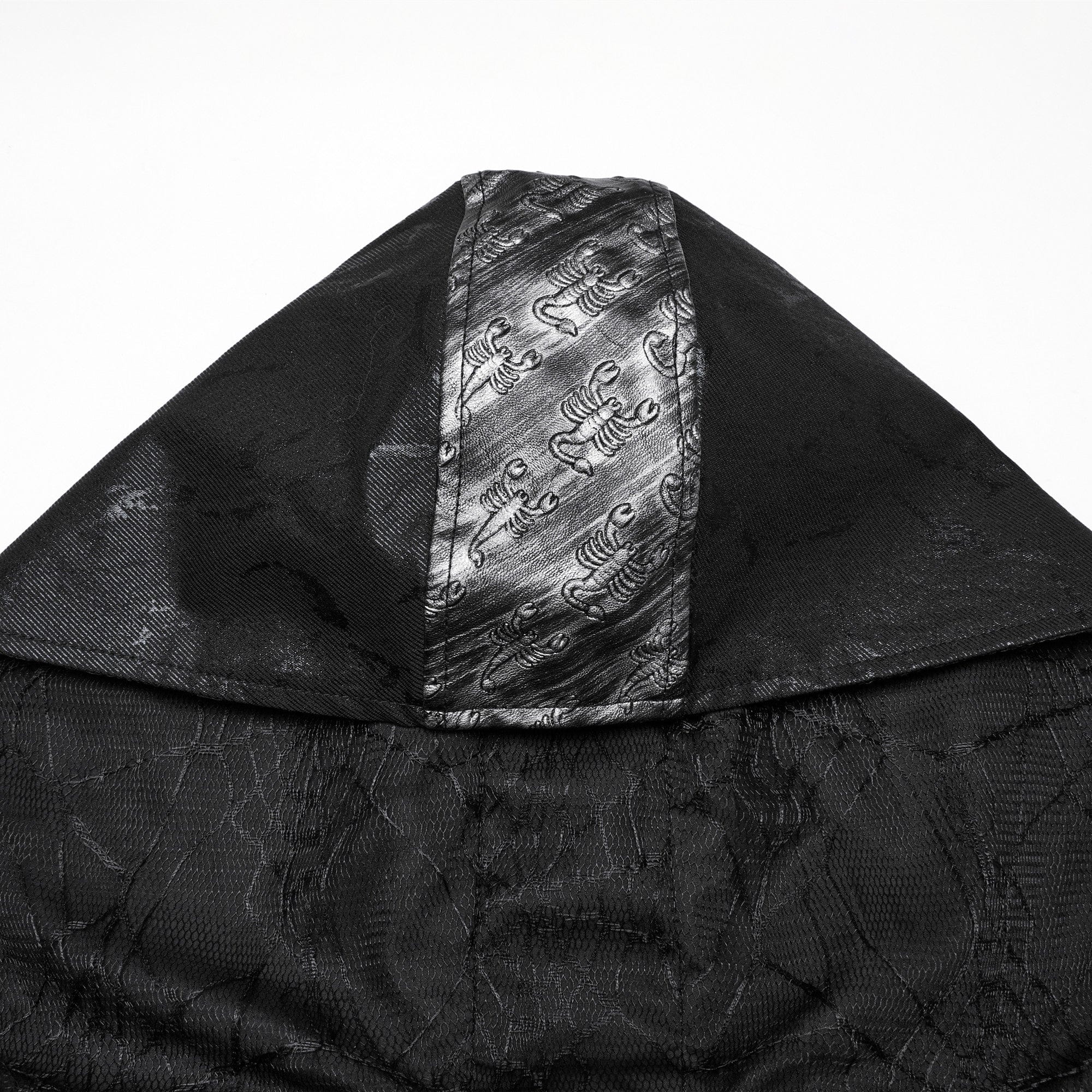 PUNK RAVE Women's Gothic Black Stretch Twill Fabric Chef Faux Leather Coat