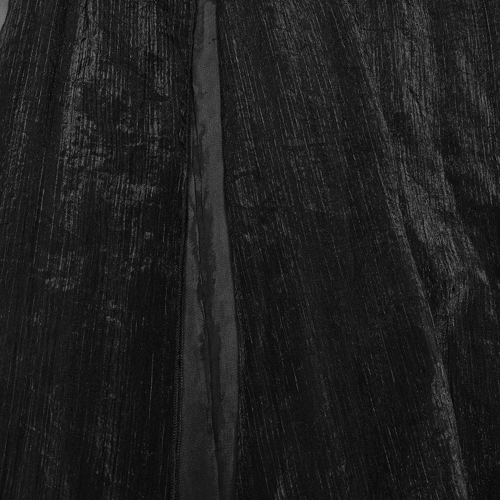 PUNK RAVE Women's Gothic Buckle Split Chiffon Skirt Black