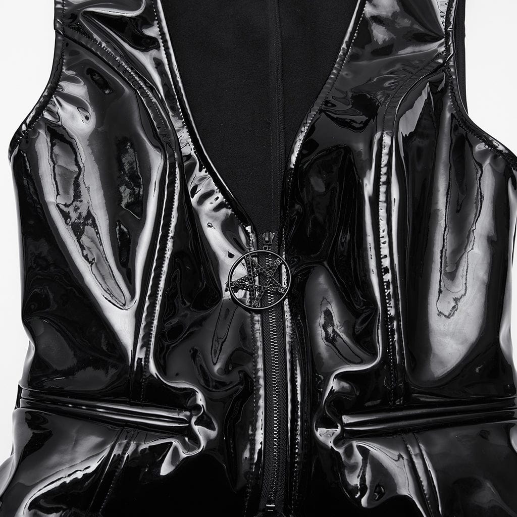 PUNK RAVE Women's Gothic Buckle Strip Faux Leather Vest