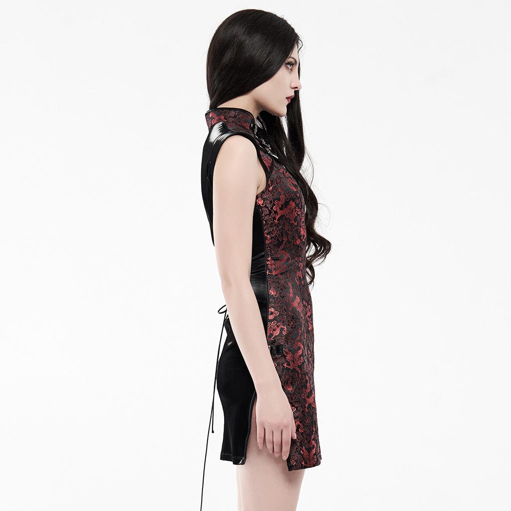 PUNK RAVE Women's Gothic Buckles Slim Fitted Cheongsam Dresses