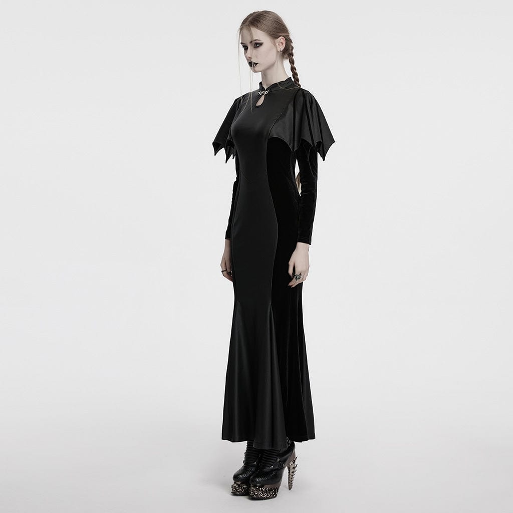 PUNK RAVE Women's Gothic Cheongsam Collar Batwing Fishtail Prom Dress