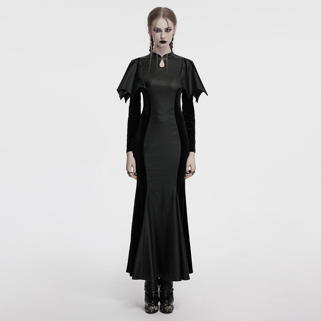 PUNK RAVE Women's Gothic Cheongsam Collar Batwing Fishtail Prom Dress