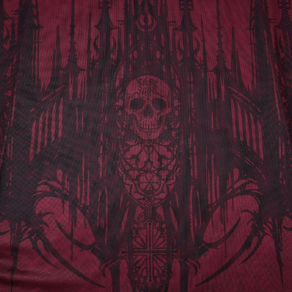 PUNK RAVE Women's Gothic Church Skull Printed Cross Halterneck Dress