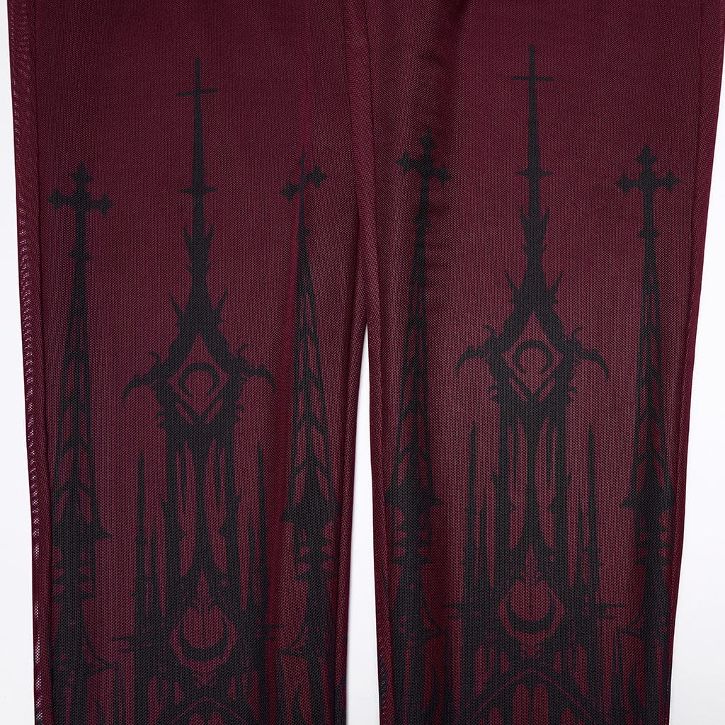 PUNK RAVE Women's Gothic Church Skull Printed Leggings