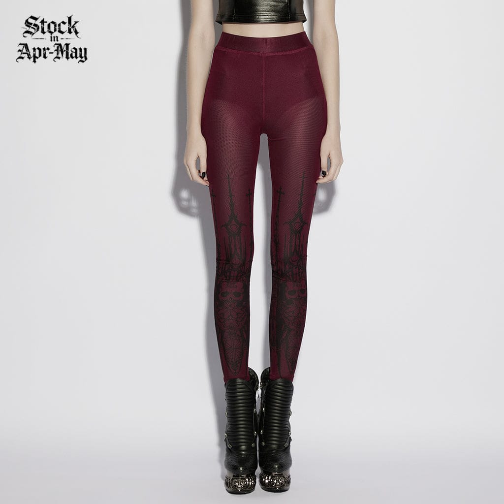 PUNK RAVE Women's Gothic Church Skull Printed Leggings
