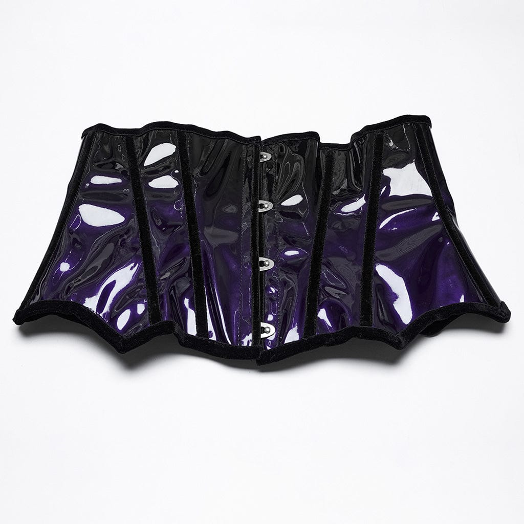 PUNK RAVE Women's Gothic Contrast Color Patent Leather Underbust Corset Purple