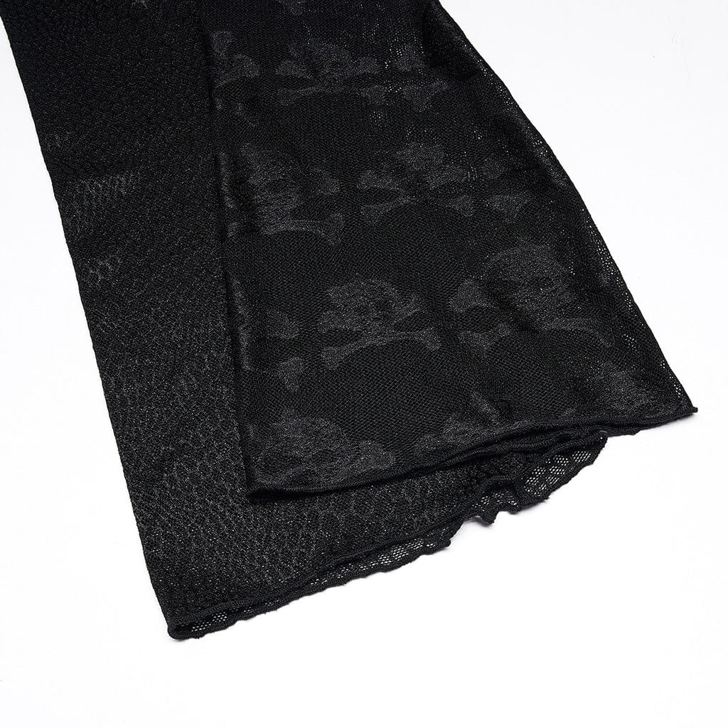 PUNK RAVE Women's Gothic Contrast Color Sheer Floral Lace Shirt