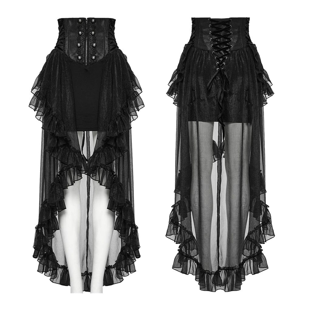 PUNK RAVE Women's Gothic Corset Ruffled Chiffon Skirt