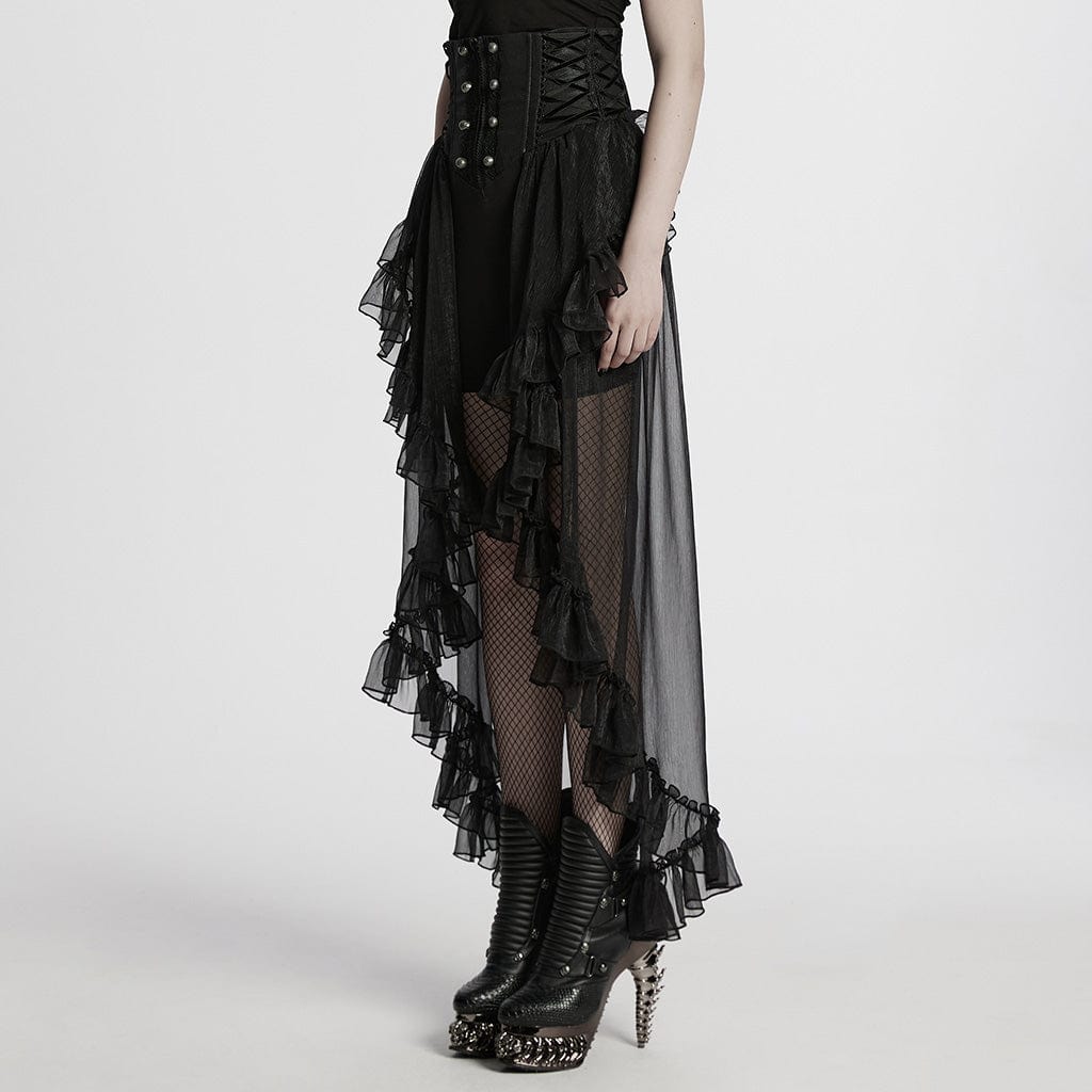 PUNK RAVE Women's Gothic Corset Ruffled Chiffon Skirt