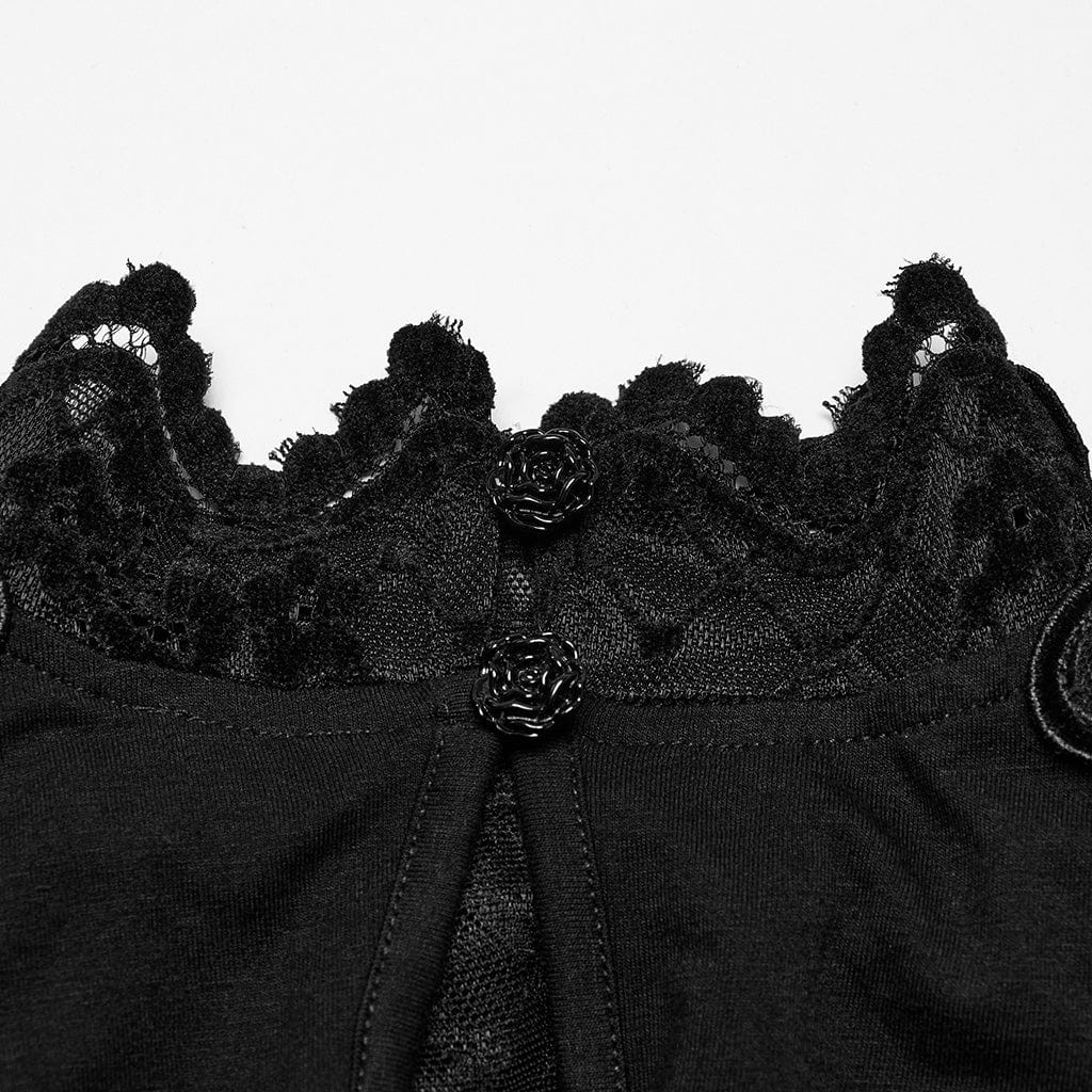 PUNK RAVE Women's Gothic Cowl Neck Lace Splice Shirt