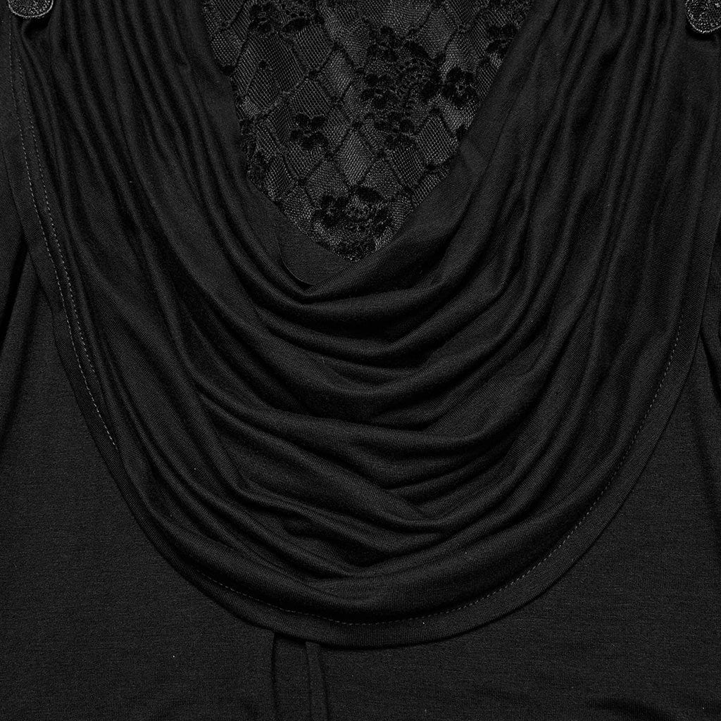 PUNK RAVE Women's Gothic Cowl Neck Lace Splice Shirt