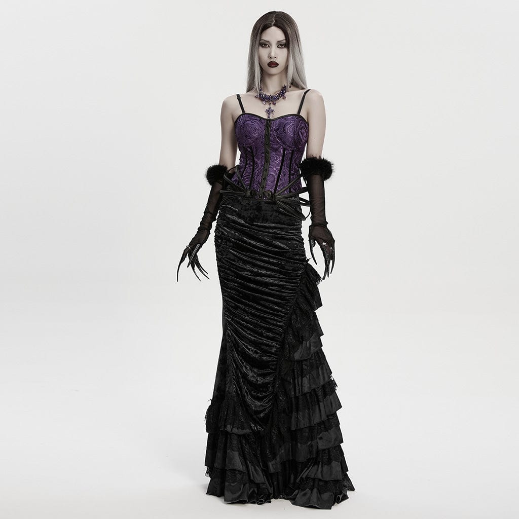 PUNK RAVE Women's Gothic Cross Beaded Necklace Black