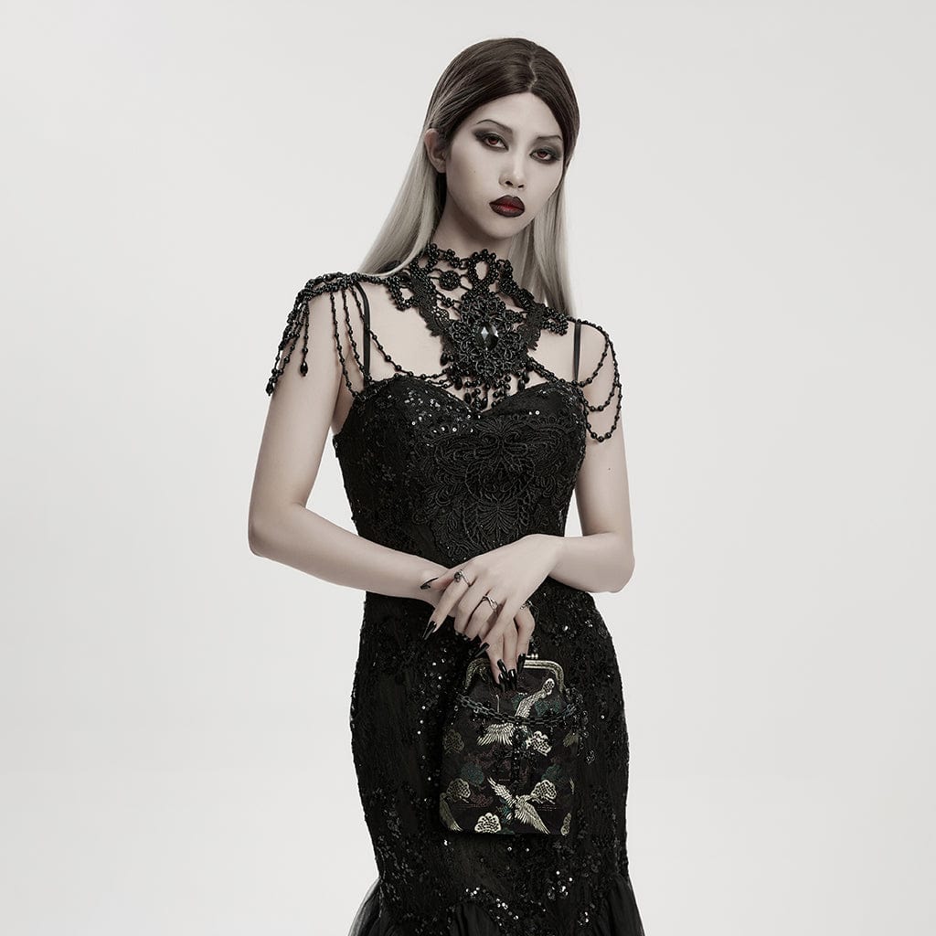 PUNK RAVE Women's Gothic Cross Chain Embroidered Bag