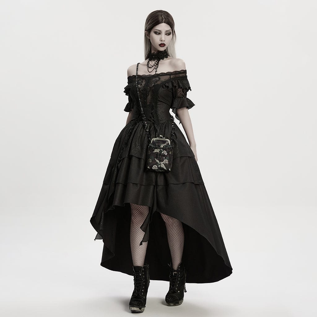 PUNK RAVE Women's Gothic Cross Chain Embroidered Bag