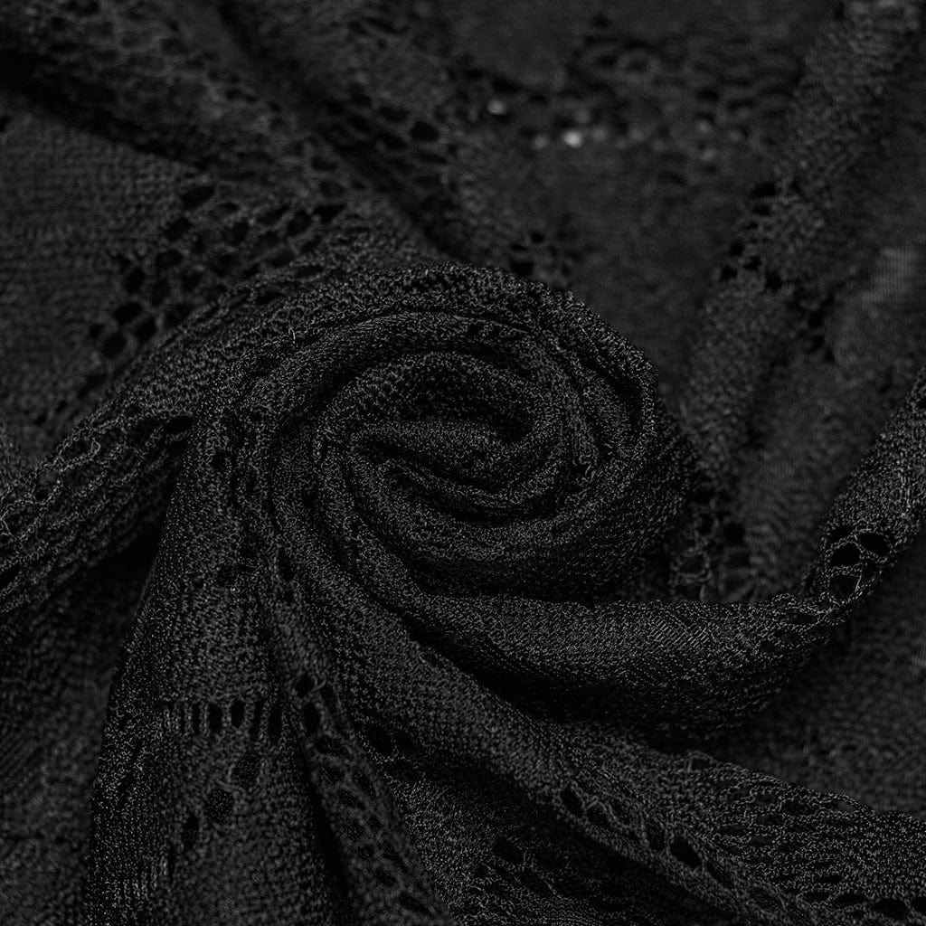 PUNK RAVE Women's Gothic Cross Embroidered Lace Tank Top