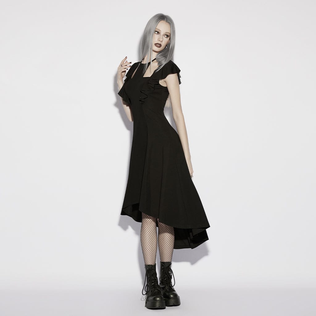 PUNK RAVE Women's Gothic Cross Halterneck High Low Dress