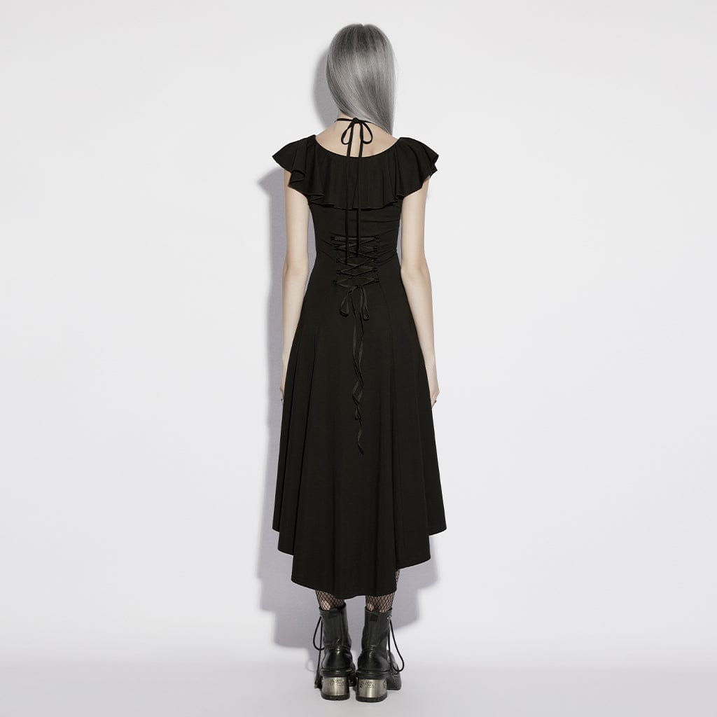 PUNK RAVE Women's Gothic Cross Halterneck High Low Dress