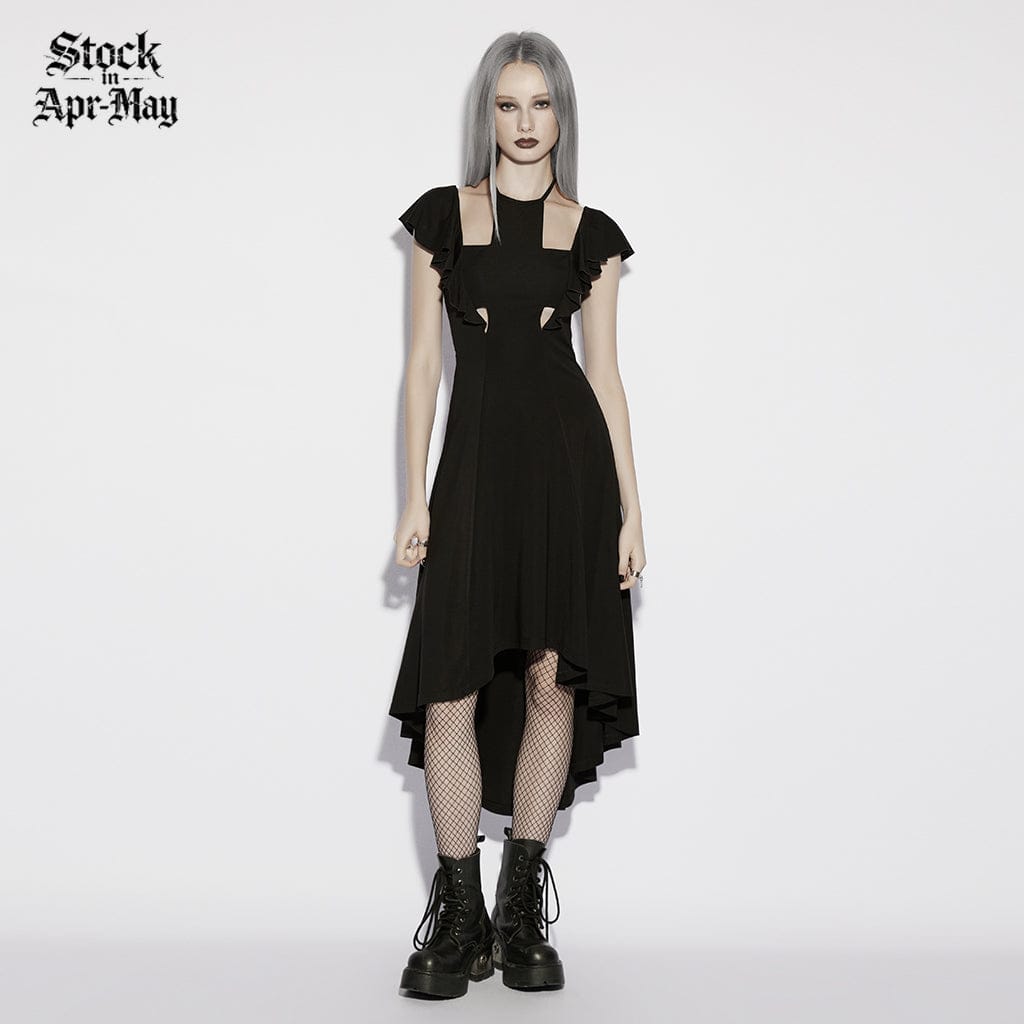 PUNK RAVE Women's Gothic Cross Halterneck High Low Dress