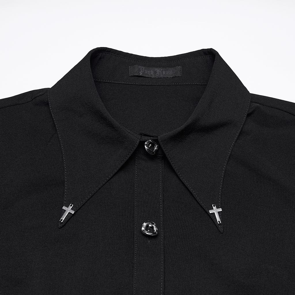 PUNK RAVE Women's Gothic Cross Lace-up Turn-down Collar Shirt