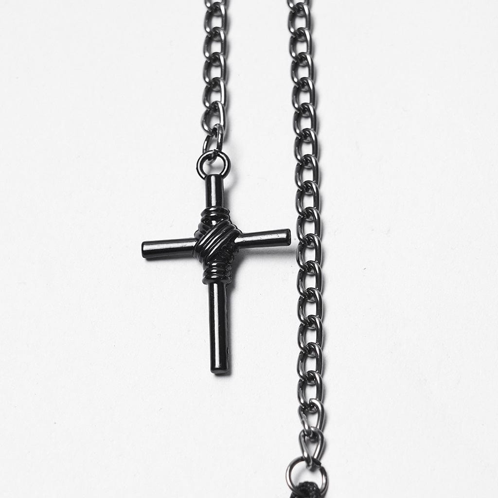 PUNK RAVE Women's Gothic Cross&Skull Chained Feather Headwear