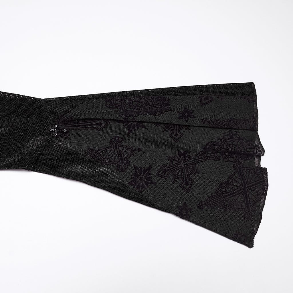 PUNK RAVE Women's Gothic Cross Square-cut Collar Flared Sleeved Dress Black