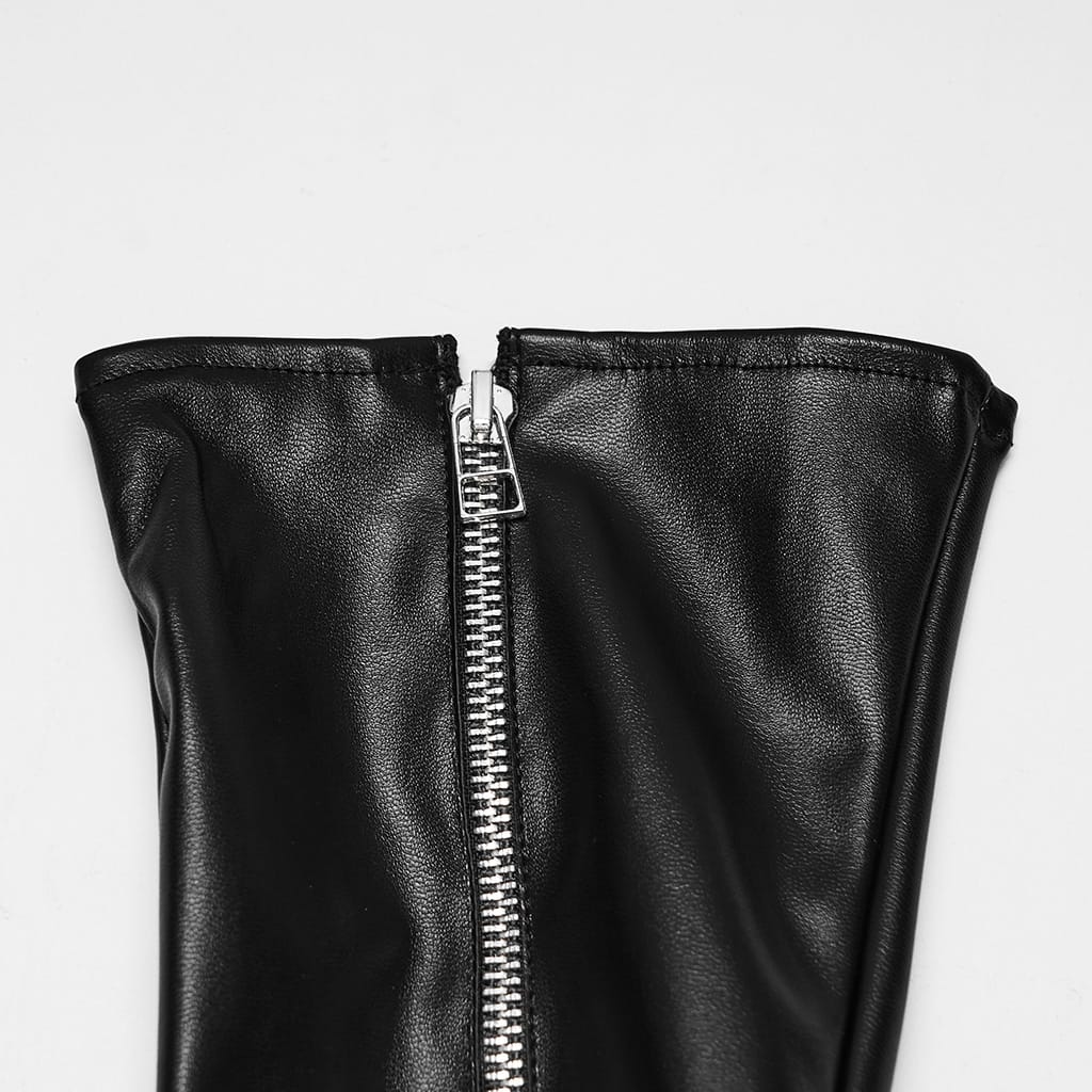 PUNK RAVE Women's Gothic Cross Strap Zipper Long Gloves
