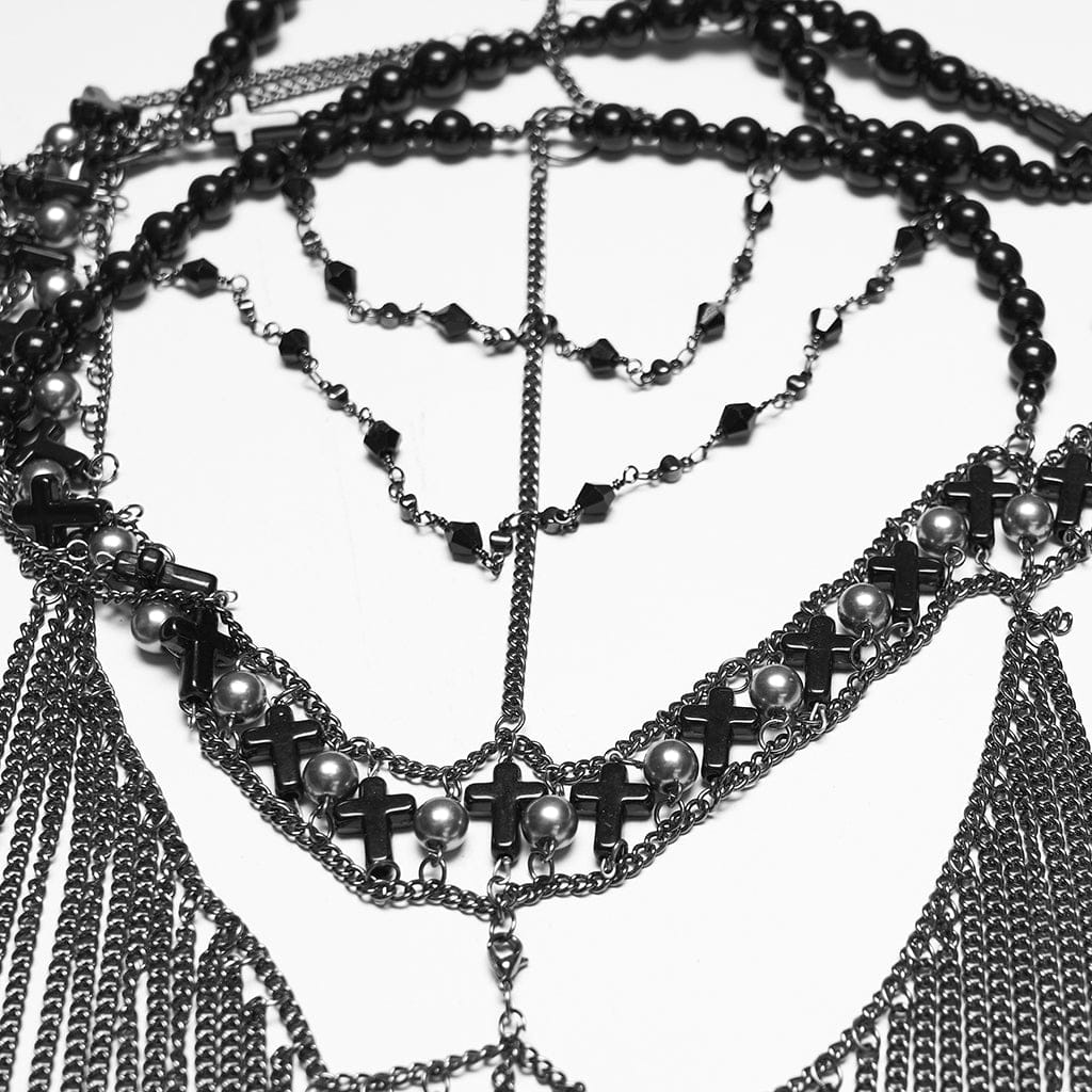 PUNK RAVE Women's Gothic Cross Tassels Chained Headwear