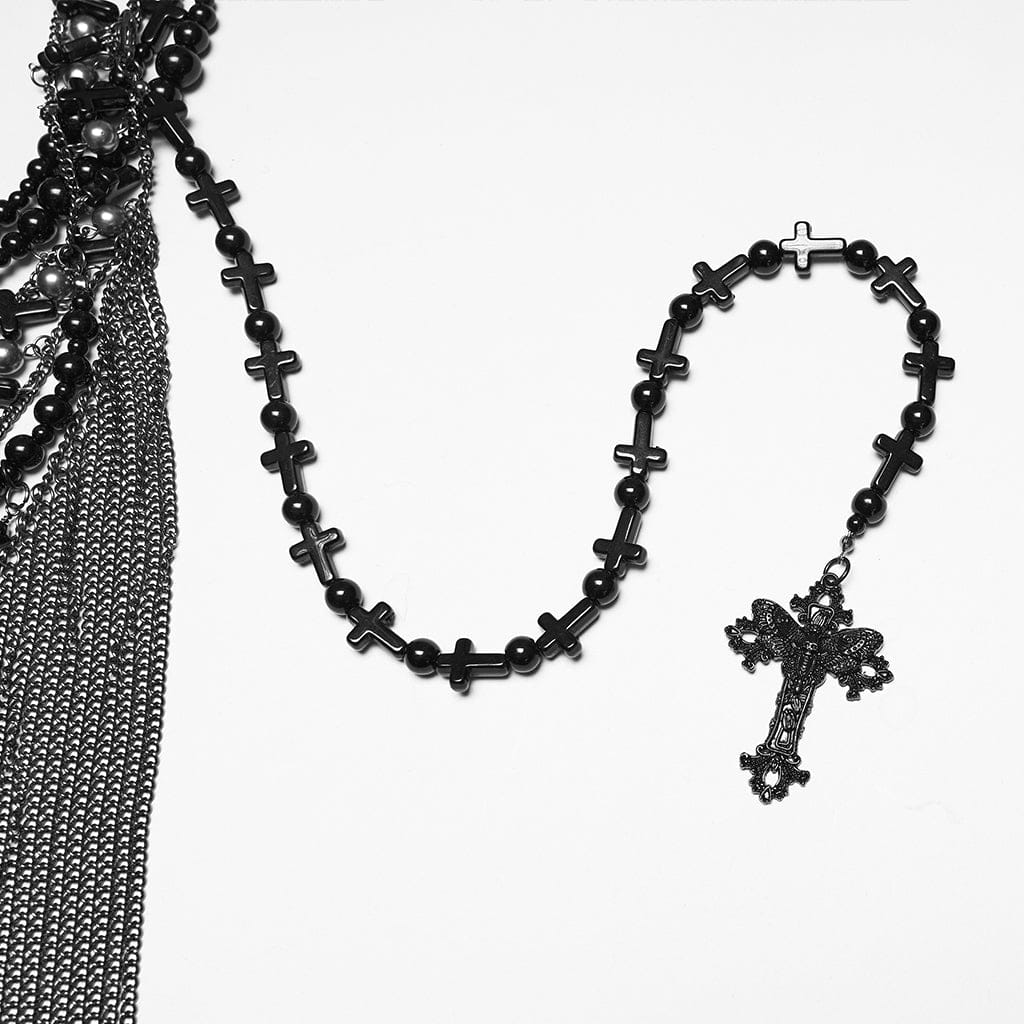 PUNK RAVE Women's Gothic Cross Tassels Chained Headwear