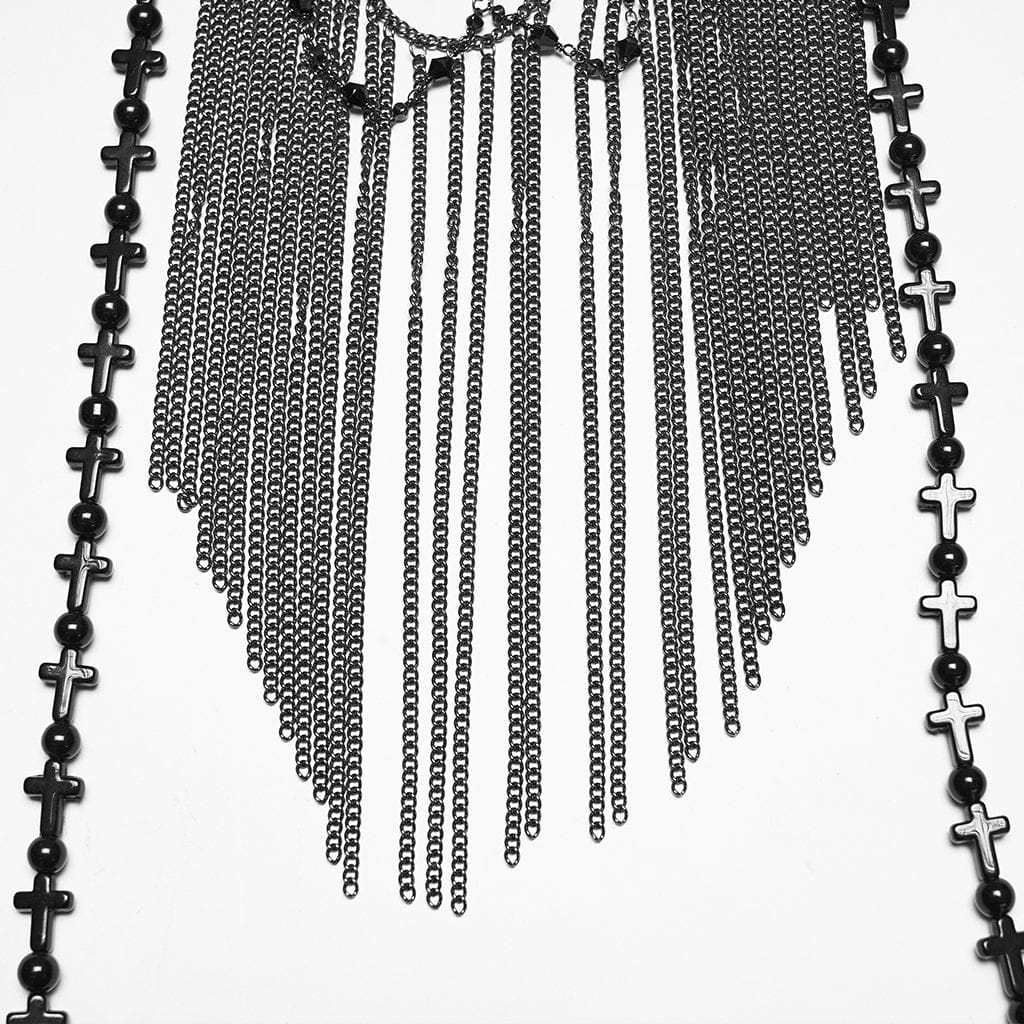 PUNK RAVE Women's Gothic Cross Tassels Chained Headwear