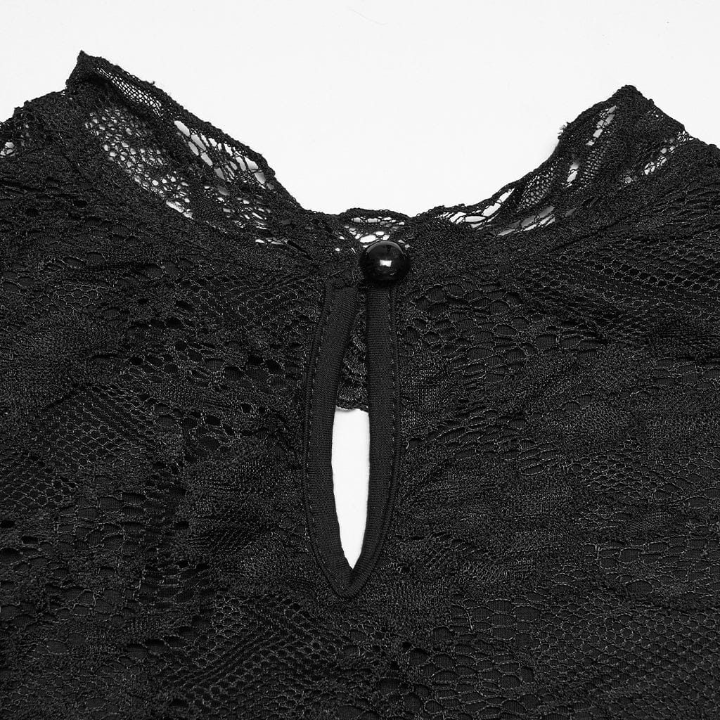 PUNK RAVE Women's Gothic Cutout Lace Short Sleeved Top
