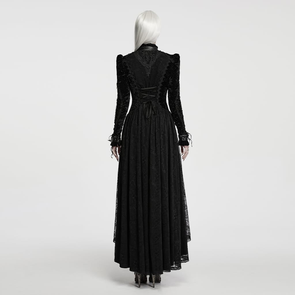 PUNK RAVE Women's Gothic Cutout Lace-up Irregular Hem Maxi Dress Black