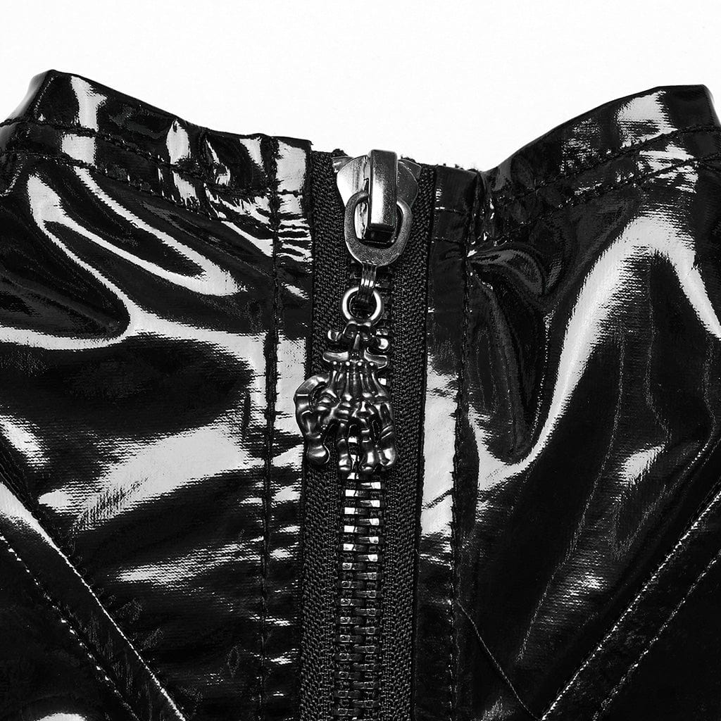 PUNK RAVE Women's Gothic Cutout Side Slit Buckle Maxi Dress Black-Red