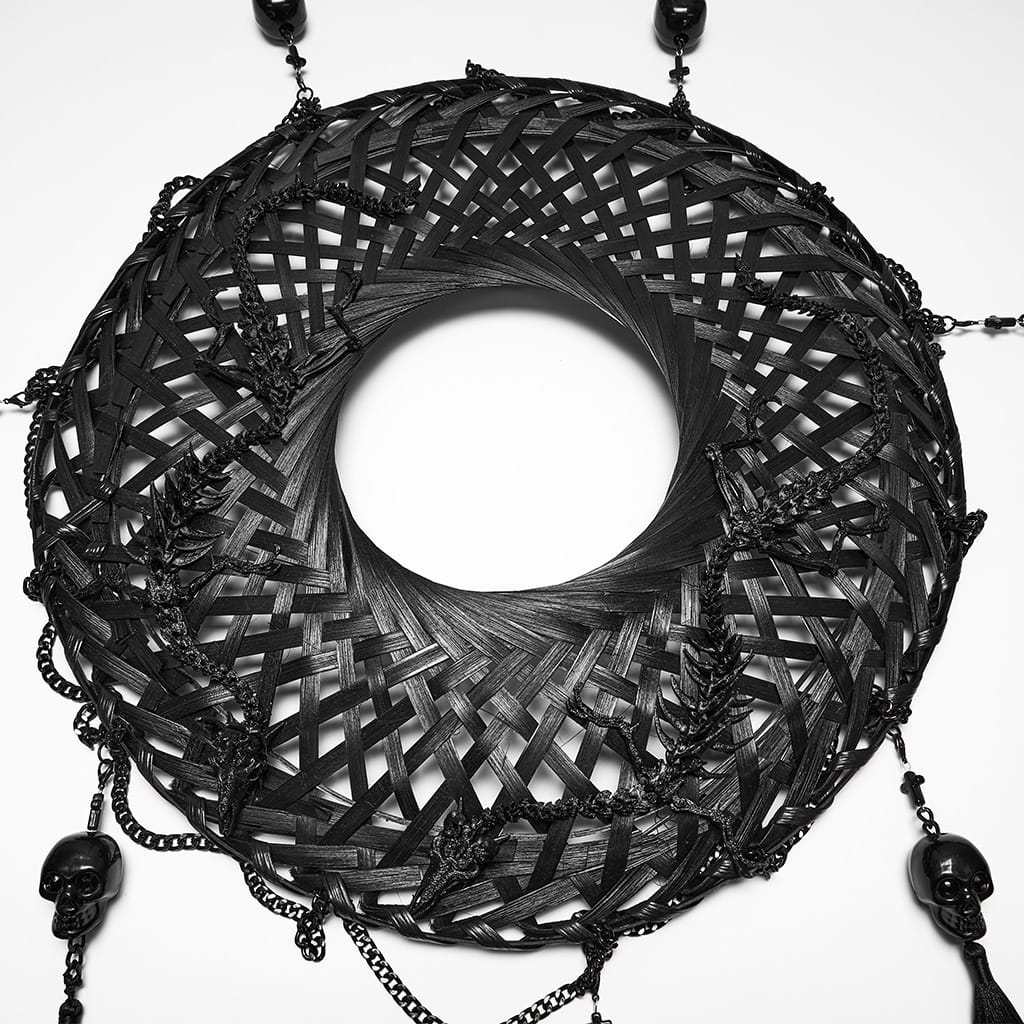 PUNK RAVE Women's Gothic Dragon Bone Chain Tassel Hat