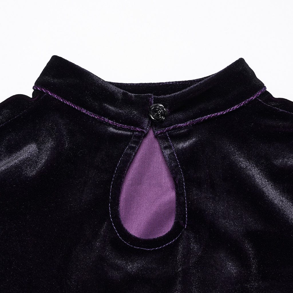 PUNK RAVE Women's Gothic Drawstring Gradient Velvet Prom Dress