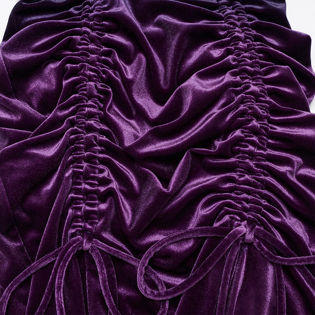 PUNK RAVE Women's Gothic Drawstring Gradient Velvet Prom Dress