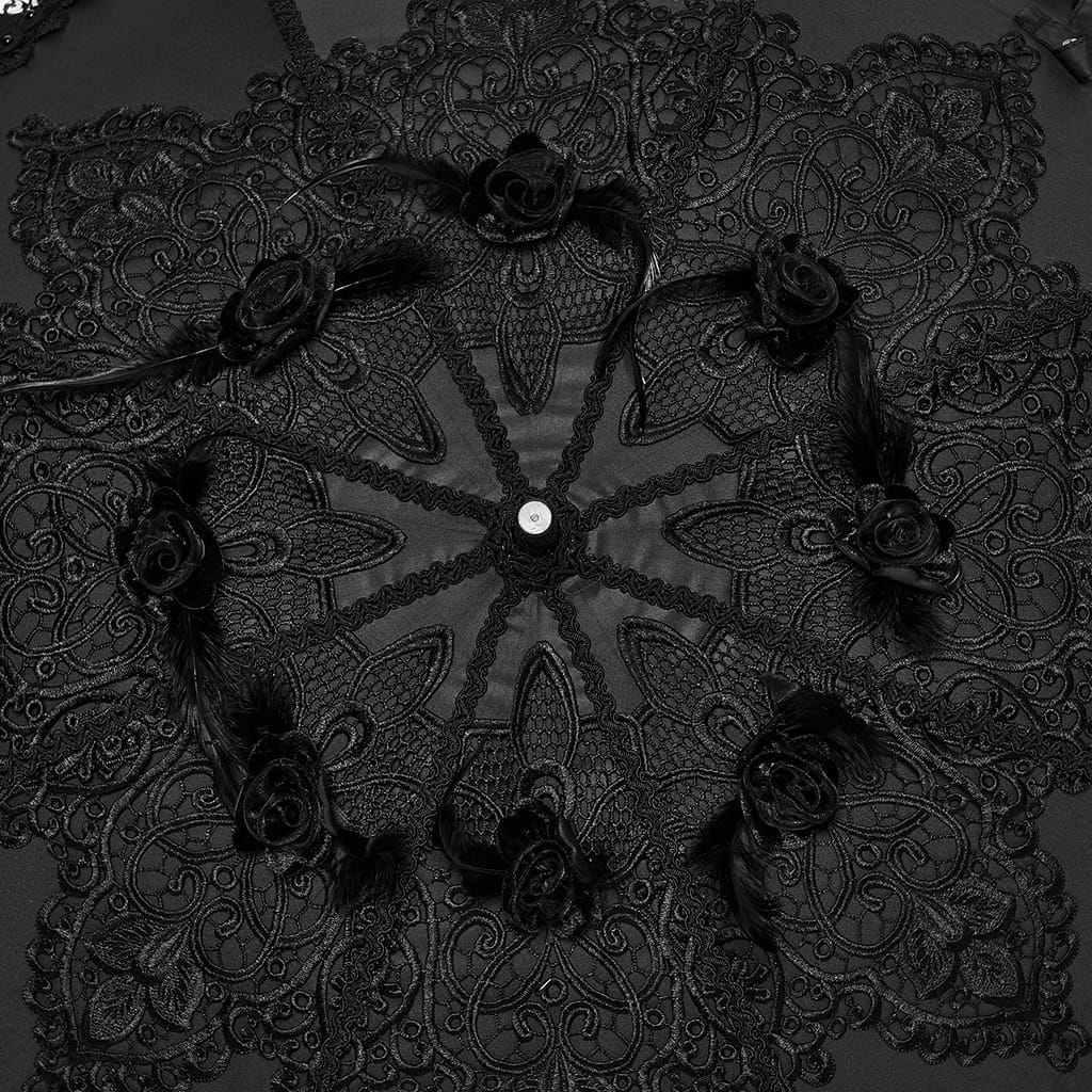 PUNK RAVE Women's Gothic Embroidered Applique Lace Trim Umbrella