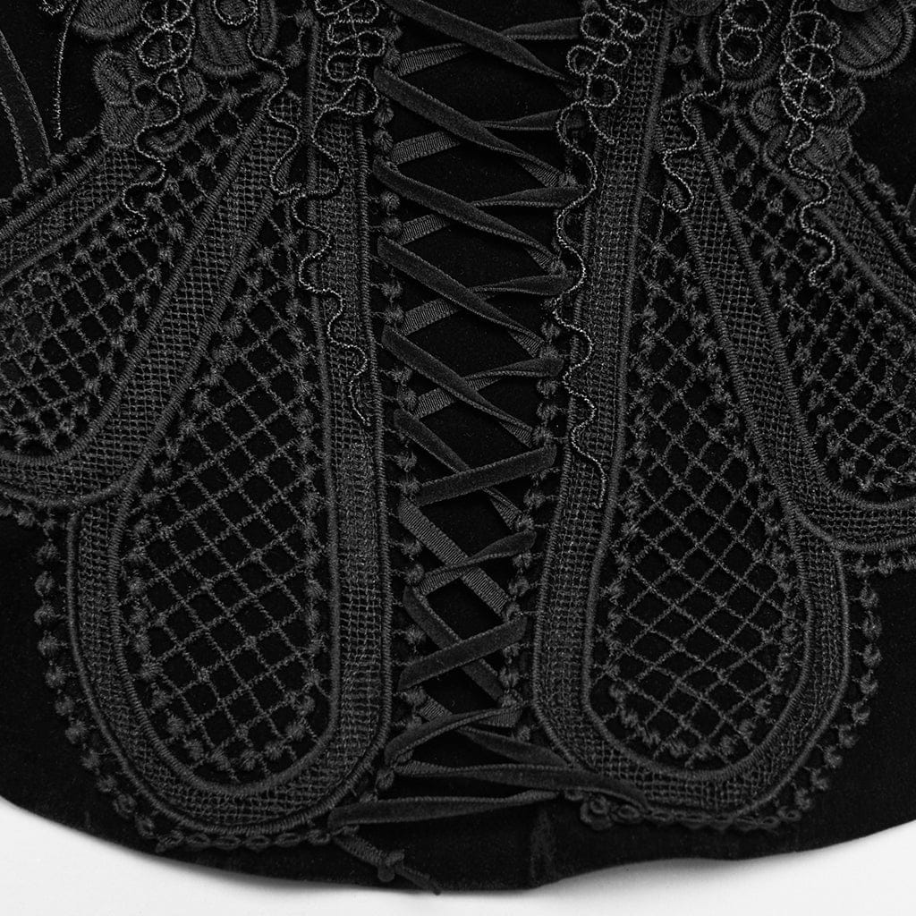 PUNK RAVE Women's Gothic Embroidered Floral Lace-up Bustier