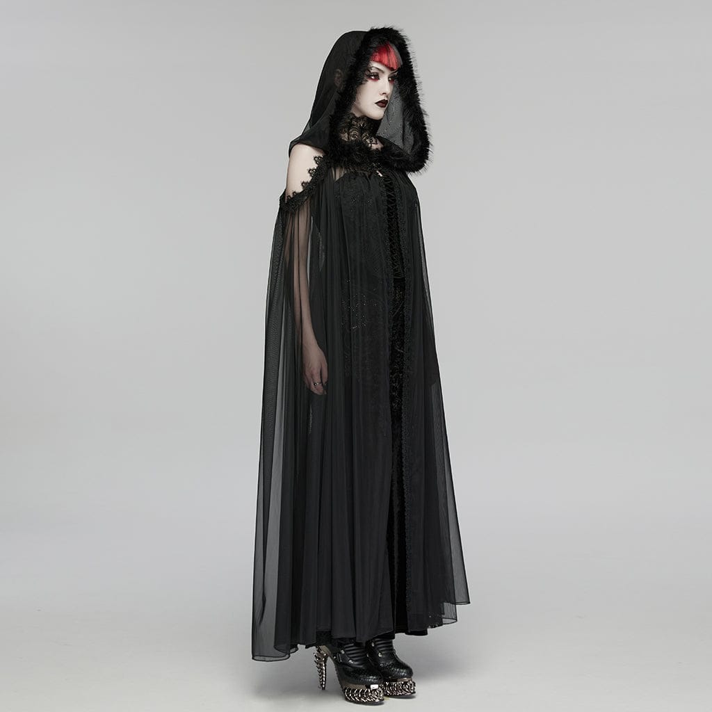 PUNK RAVE Women's Gothic Embroidered Hooded Cloak