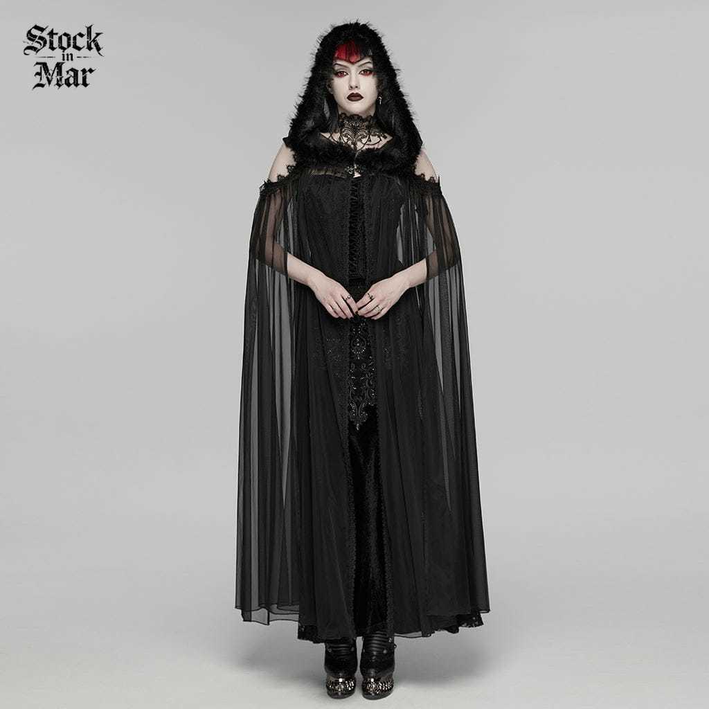 PUNK RAVE Women's Gothic Embroidered Hooded Cloak
