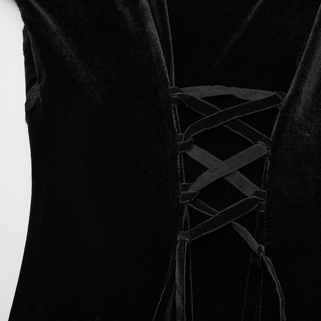 PUNK RAVE Women's Gothic Embroidered Lace-up Flared Sleeved Dress