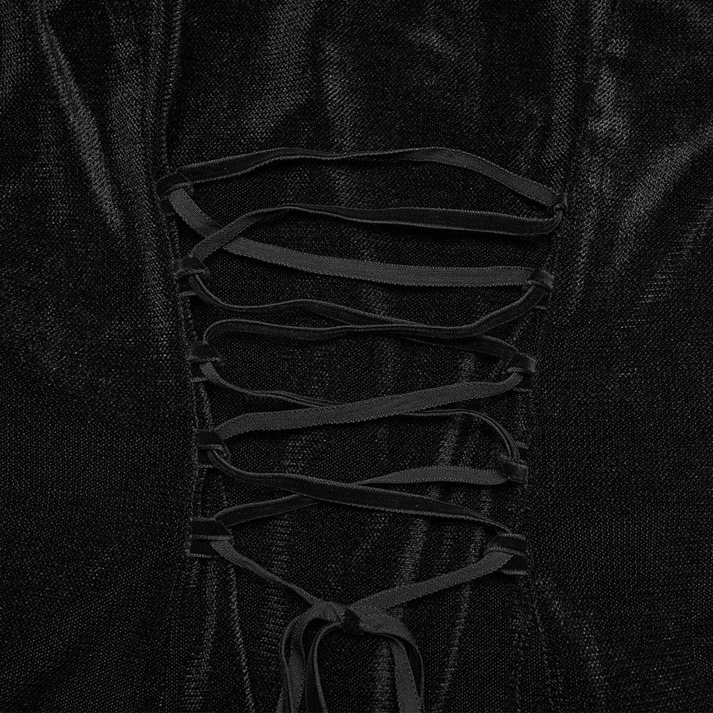 PUNK RAVE Women's Gothic Embroidered Lace-up Long Sleeved Top